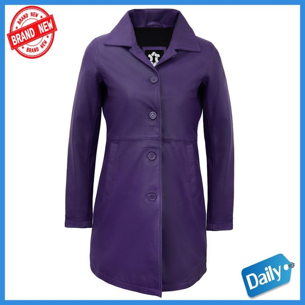 Long Lambskin Leather Car Coat Jacket Women's Regular Fit